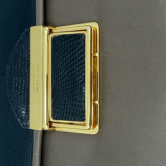 COLOMBO 1937 MILANO • Grey w/ Black Exotic Genuine LIZARD 30 Bag • Made in ITALY - Picture 7 of 13